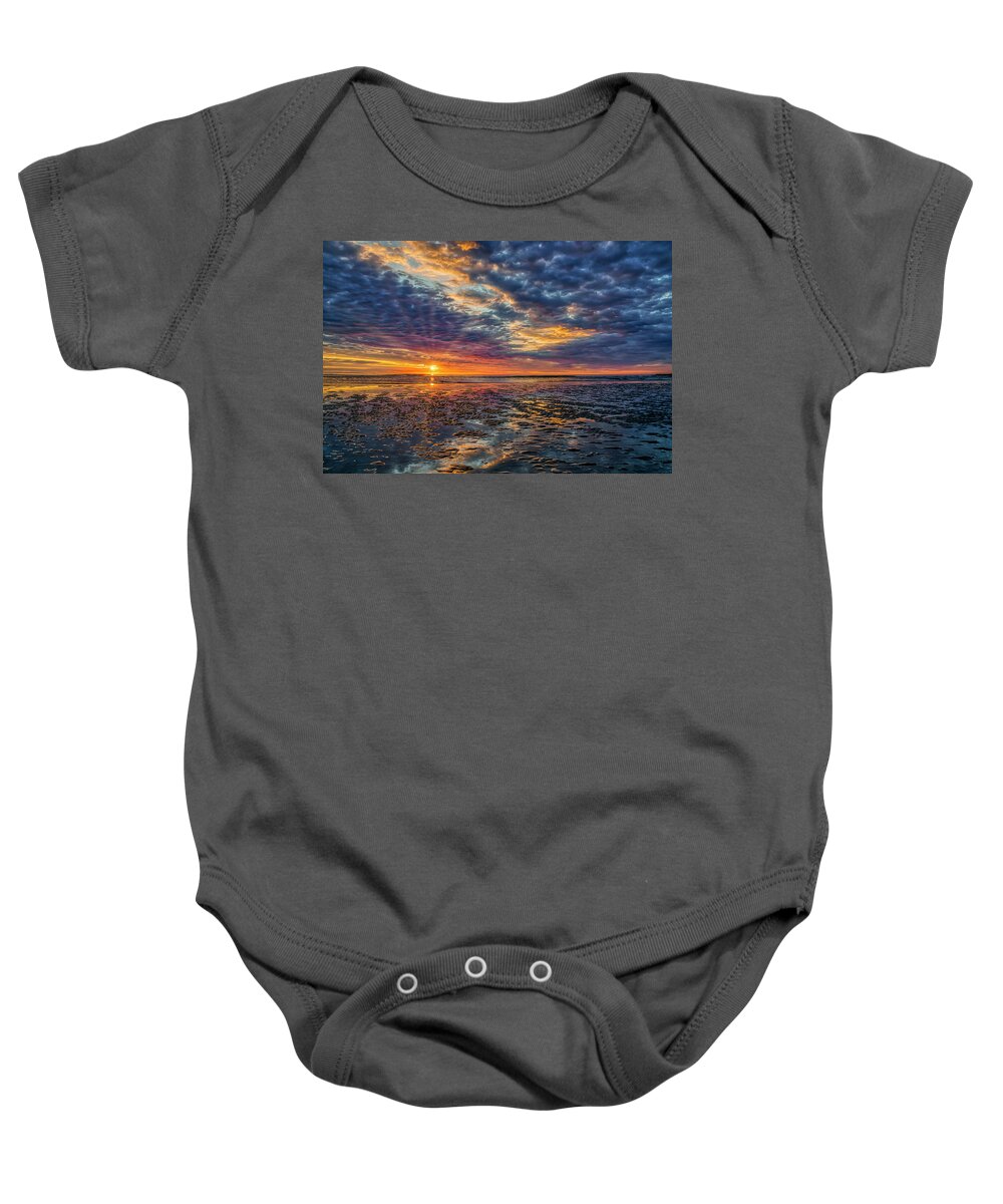 Sunrise Baby Onesie featuring the photograph An Ogunquit Sunrise by Penny Polakoff