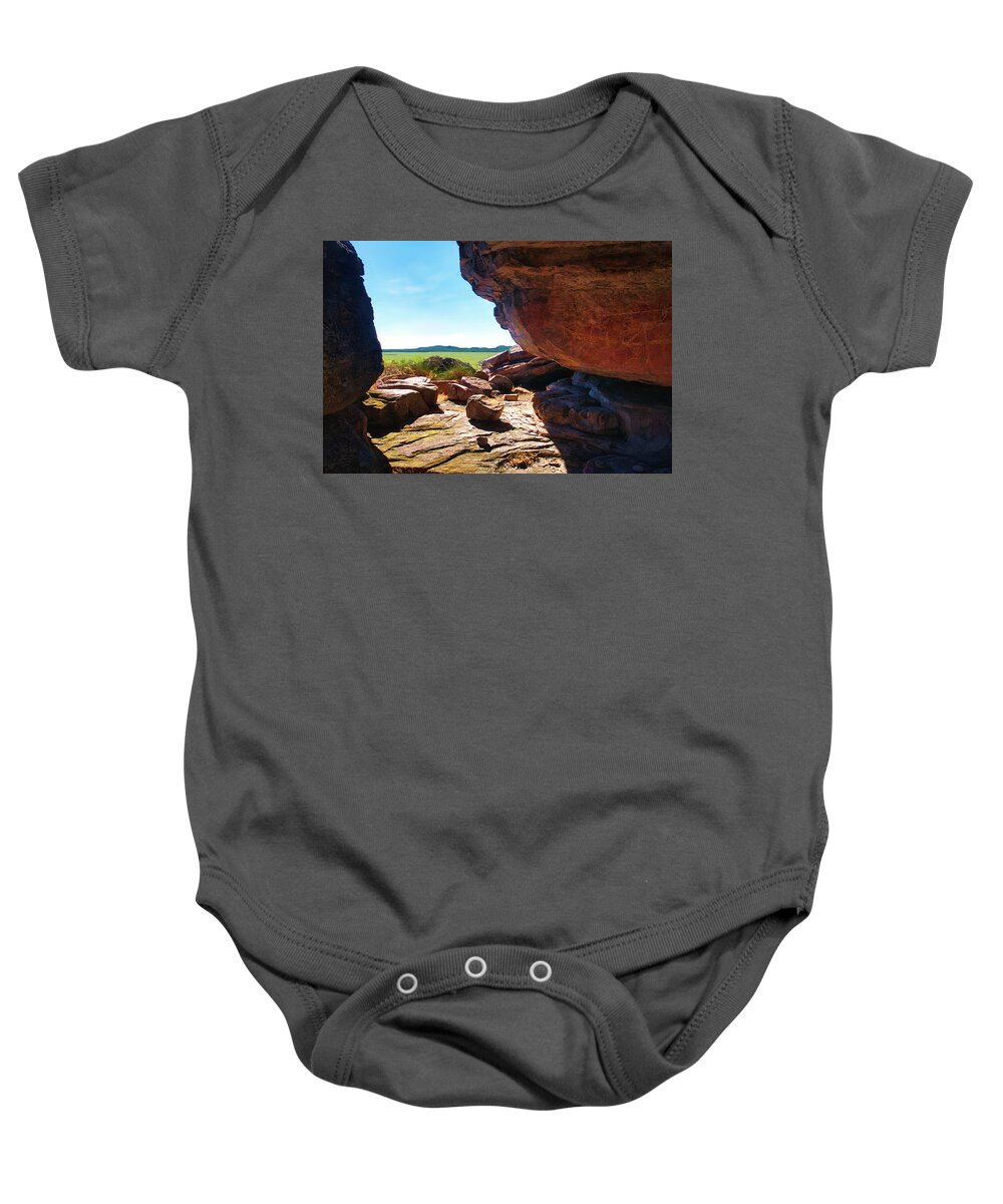 Raw And Untouched Northern Territory Series By Lexa Harpell Baby Onesie featuring the photograph Ancient Cave - Ubirr, Kakadu National Park by Lexa Harpell