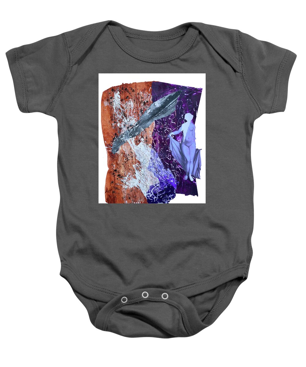 Classical Nude Baby Onesie featuring the mixed media Ancient Woman Collage by Lorena Cassady