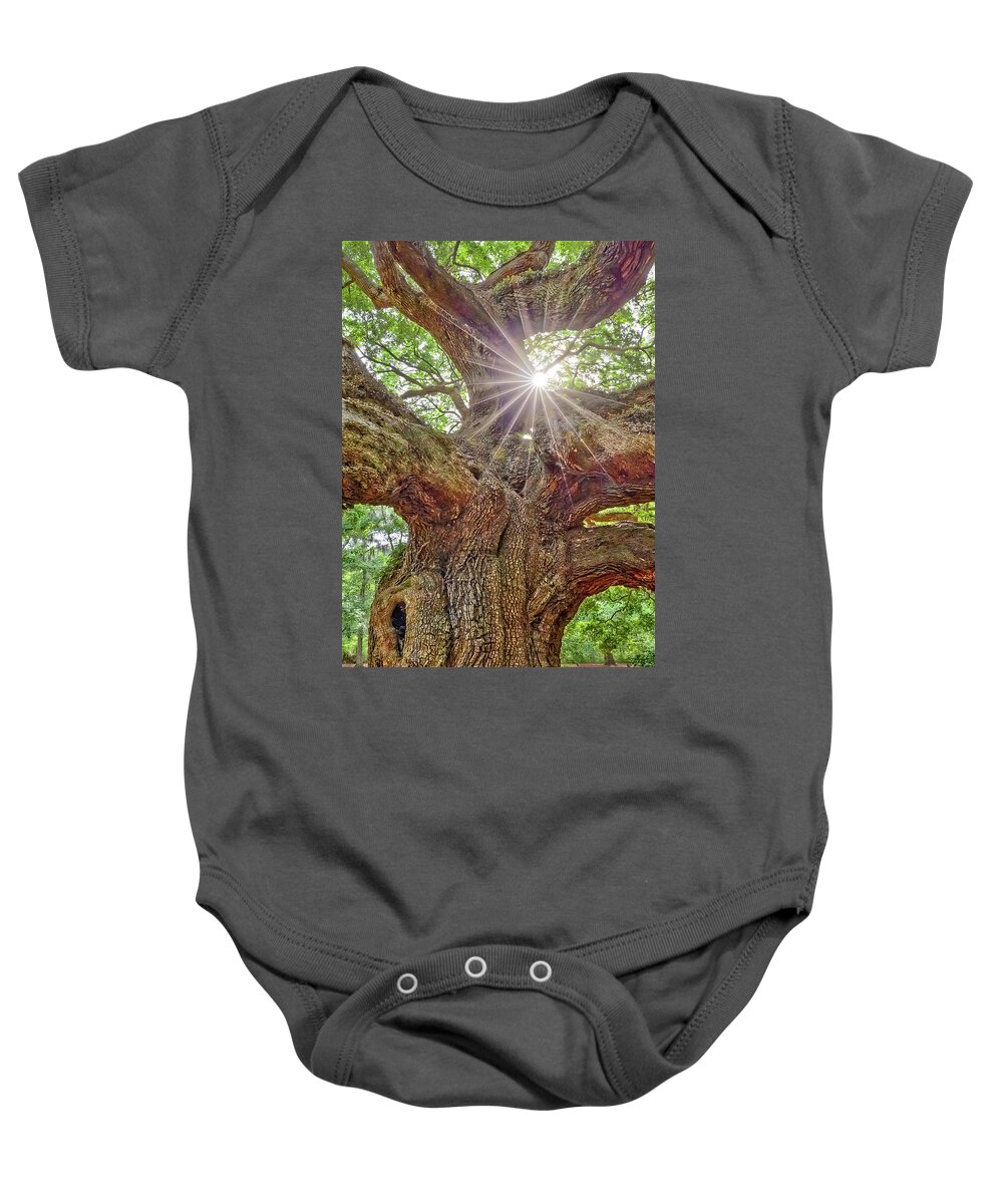 Angel Oak Tree Baby Onesie featuring the photograph Angel Oak Tree Star SC by Susan Candelario