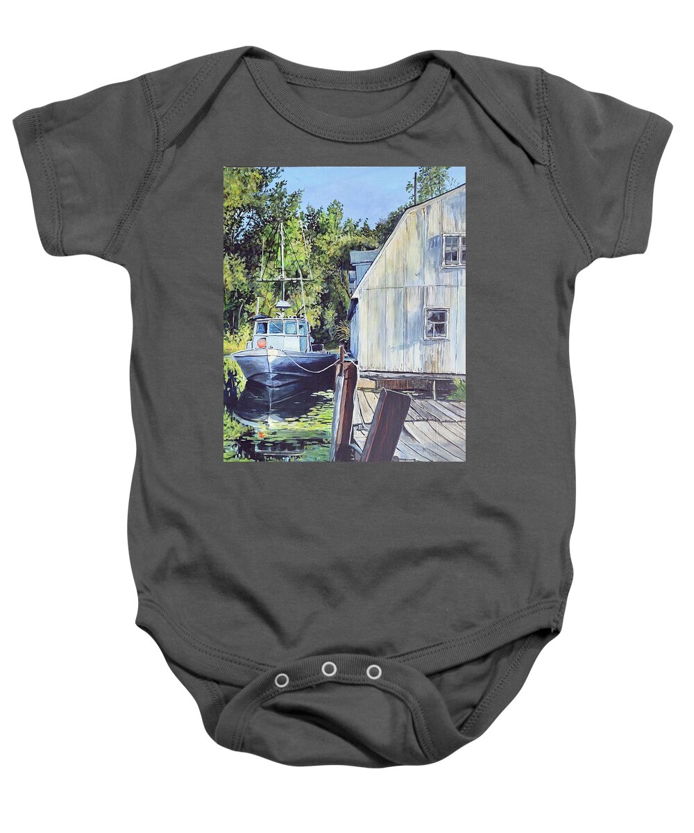 Fishing Boat. Water Baby Onesie featuring the painting Another Day's Catch by William Brody