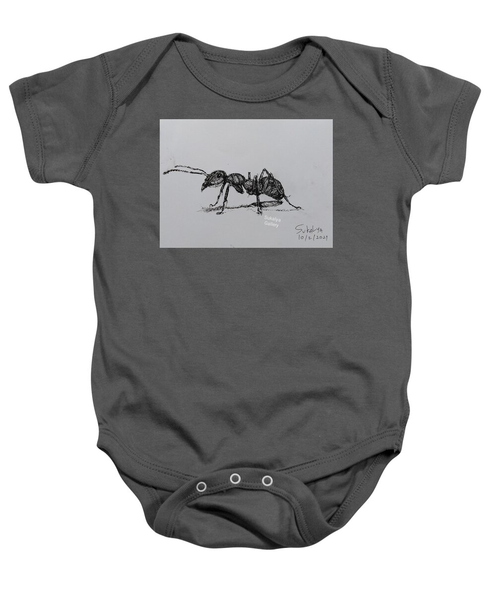 Ant Baby Onesie featuring the drawing Ant by Sukalya Chearanantana