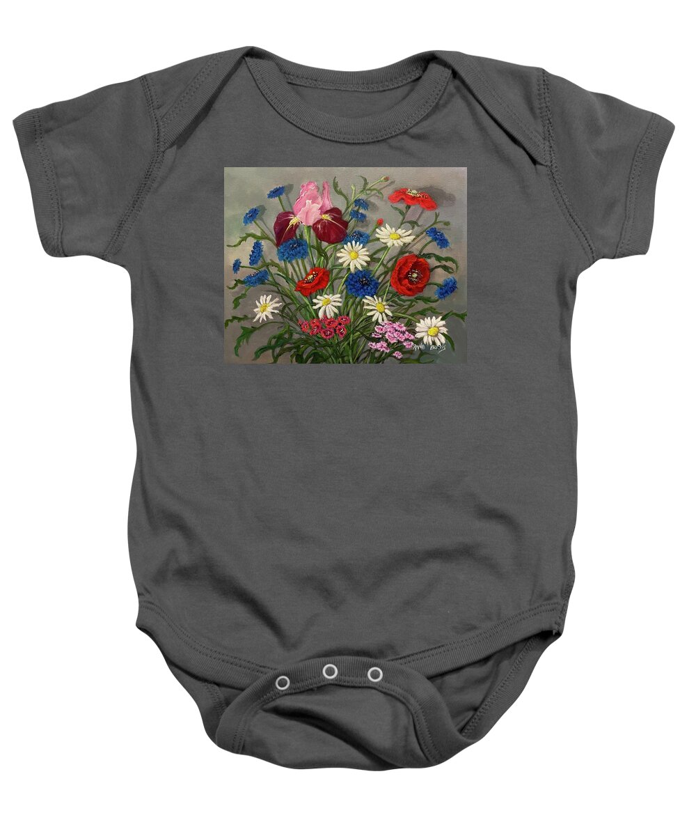 April Baby Onesie featuring the painting April, May, June by Rand Burns