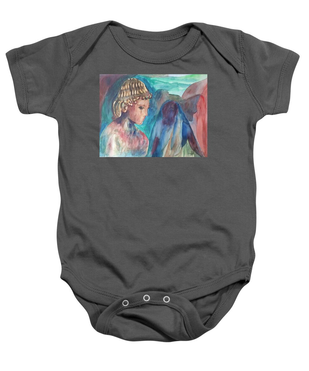 Sculpture Baby Onesie featuring the painting Archaic Greek Youth by Enrico Garff