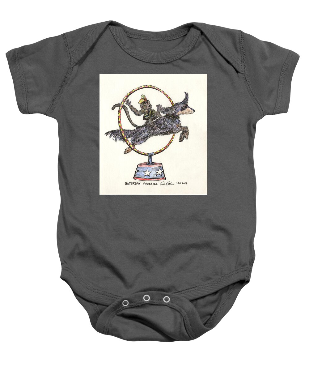 Monkey Baby Onesie featuring the drawing Saturday Practice by Eric Haines