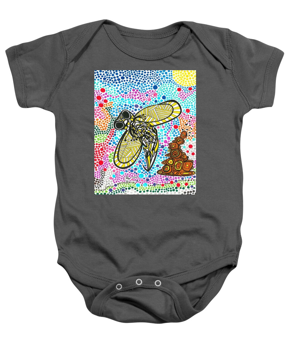 Bumble Bee Baby Onesie featuring the drawing Funky Bee by Peter Johnstone