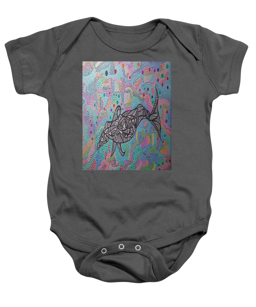 Dolphin Baby Onesie featuring the mixed media Spotted Dolphin by Peter Johnstone