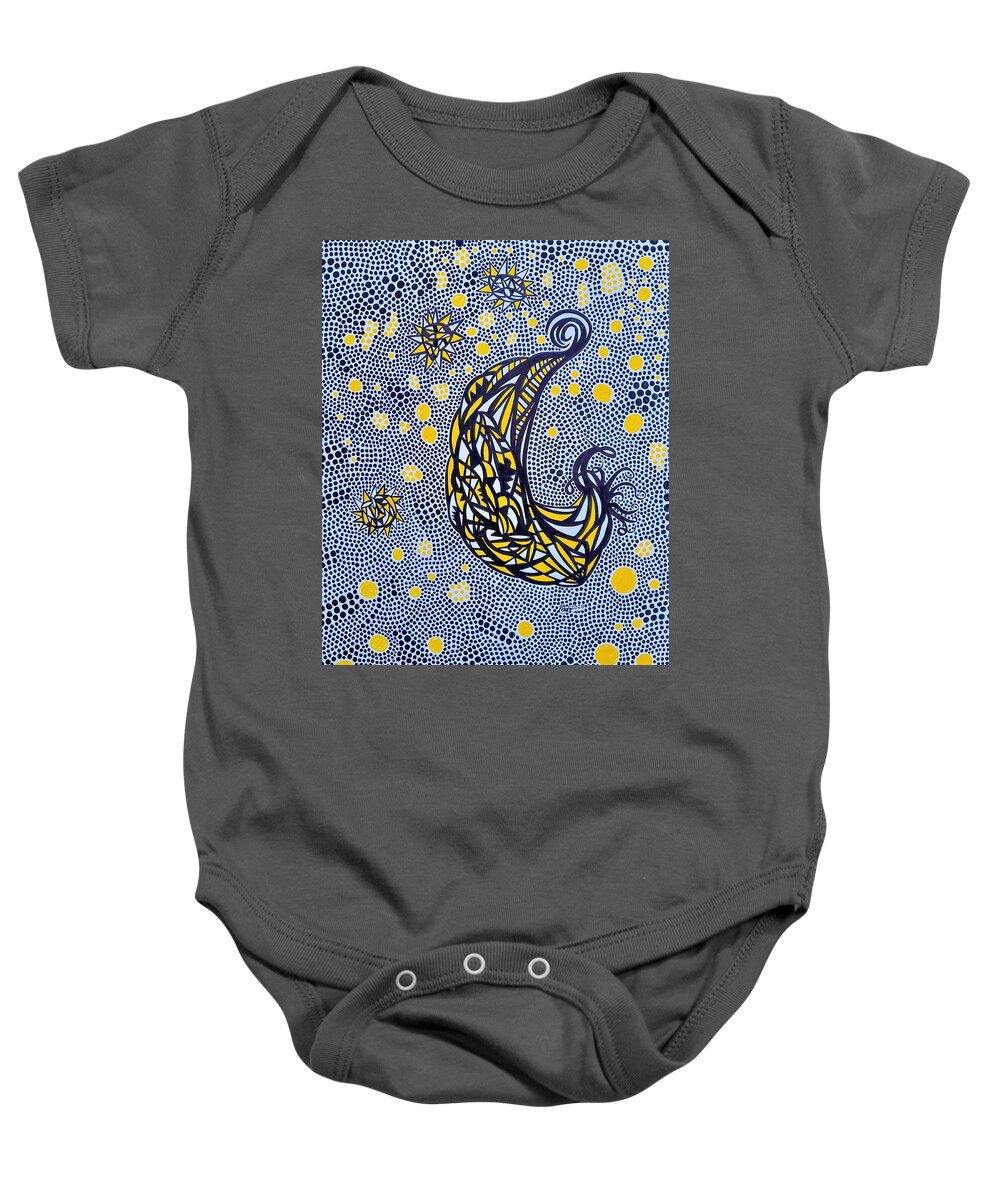 Moon Baby Onesie featuring the drawing Funky Stars And Moon by Peter Johnstone