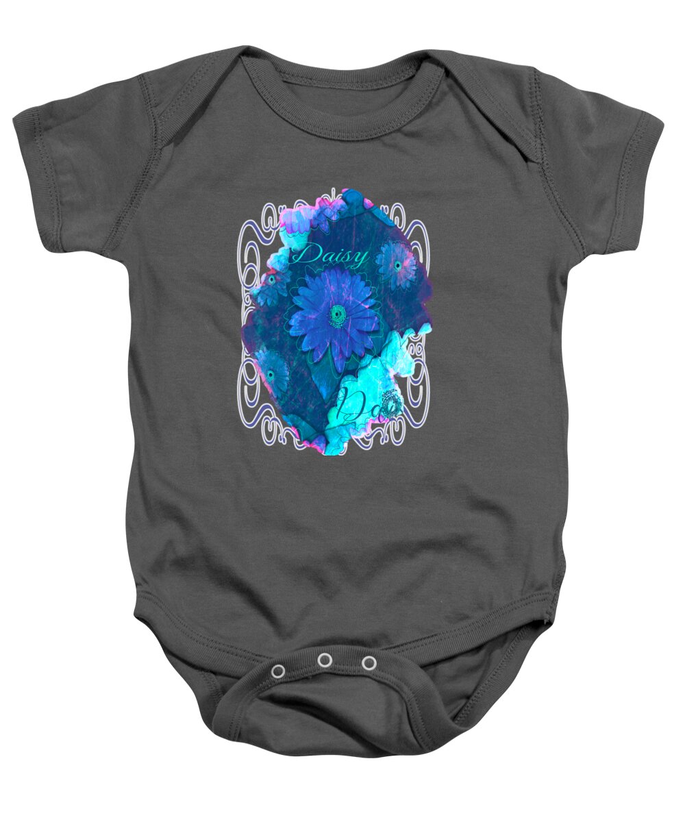 Blue Baby Onesie featuring the drawing Blue Daisy Cup Design by Delynn Addams