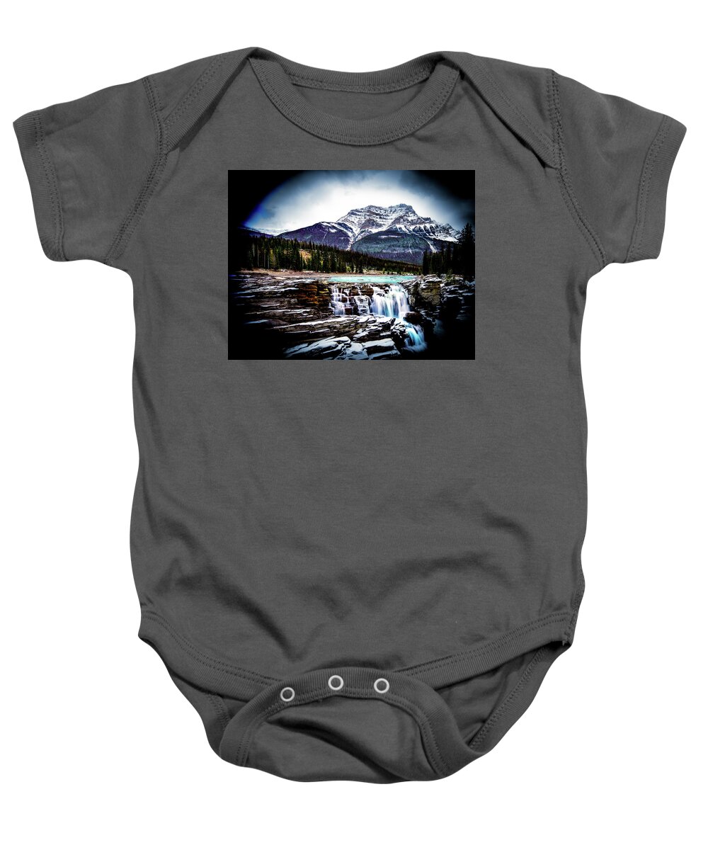 Jasper National Park Baby Onesie featuring the photograph Athabasca Falls by Darcy Dietrich