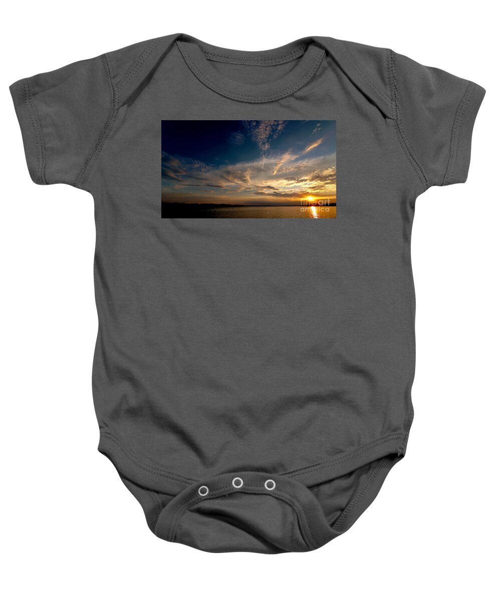 Pandemic Day 556 Sunset Baby Onesie featuring the photograph August Pandemic Upper Niagara Sunset by Tony Lee
