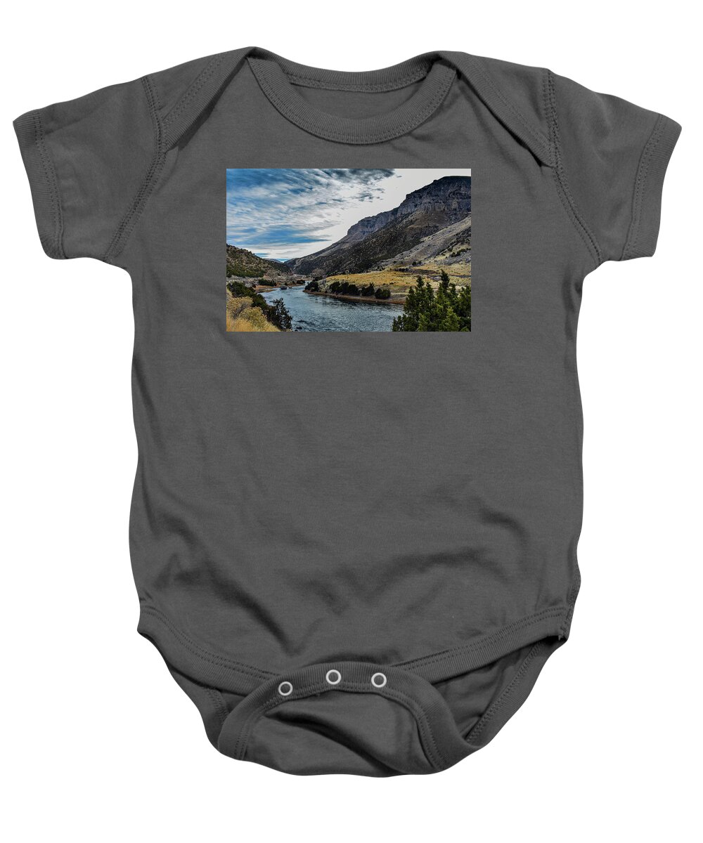 River Baby Onesie featuring the photograph Autumn at Wind River Canyon by Laura Putman