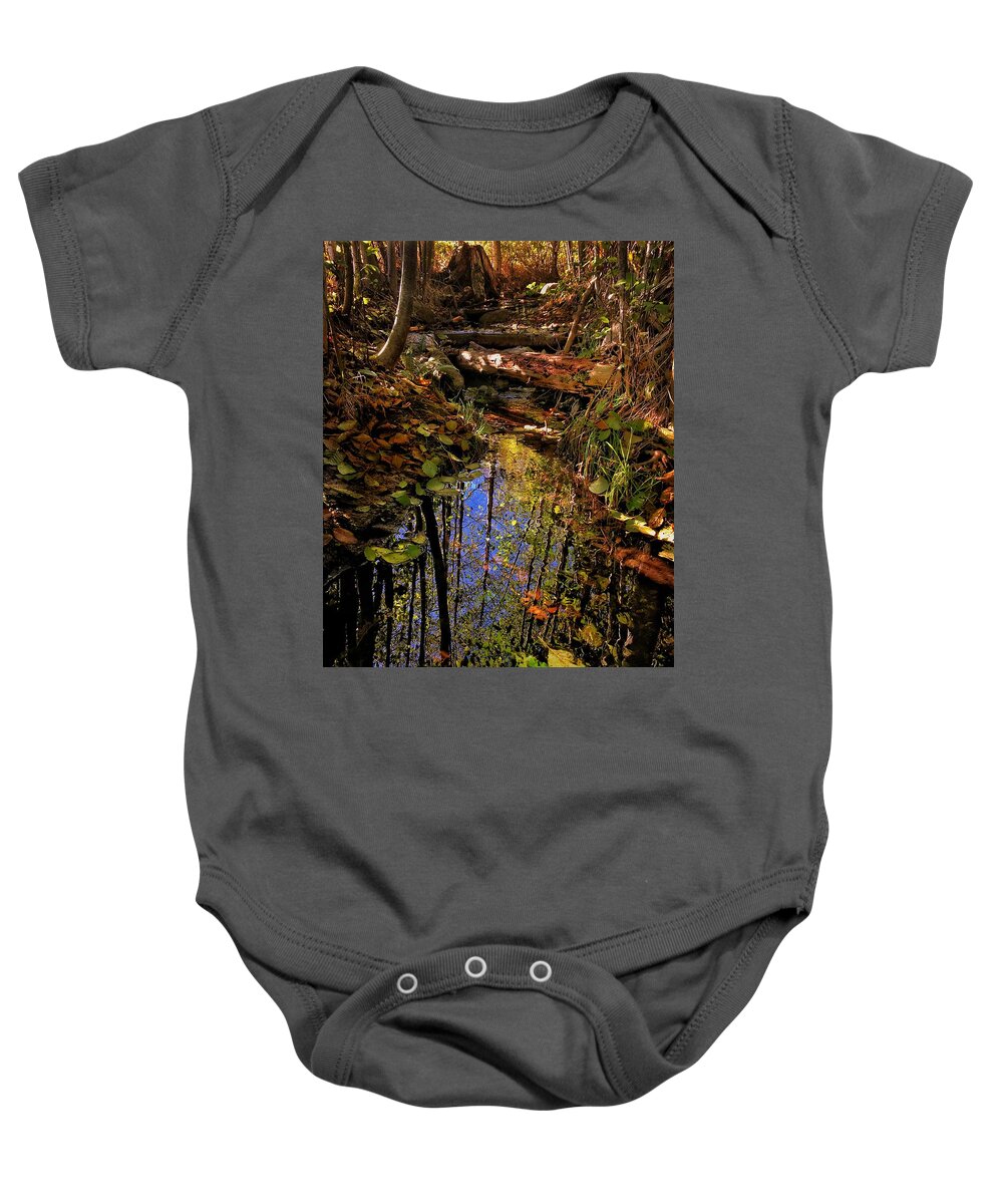 Autumn Baby Onesie featuring the photograph Autumn Leaves - Water Reflection by Jerry Abbott