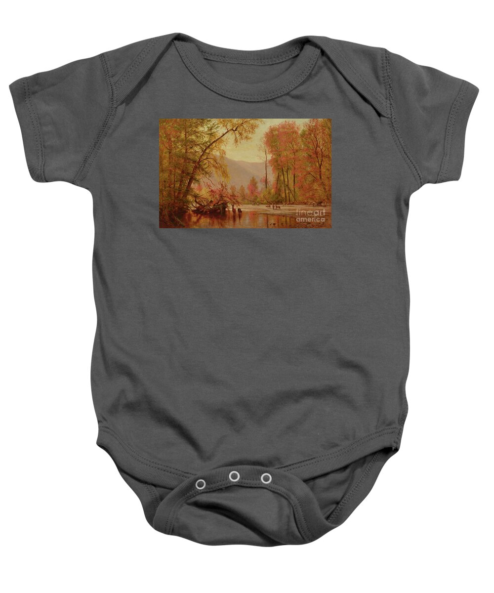 Autumn Baby Onesie featuring the painting Autumn on the Delaware, 1875 by Thomas Worthington Whittredge by Thomas Worthington Whittredge