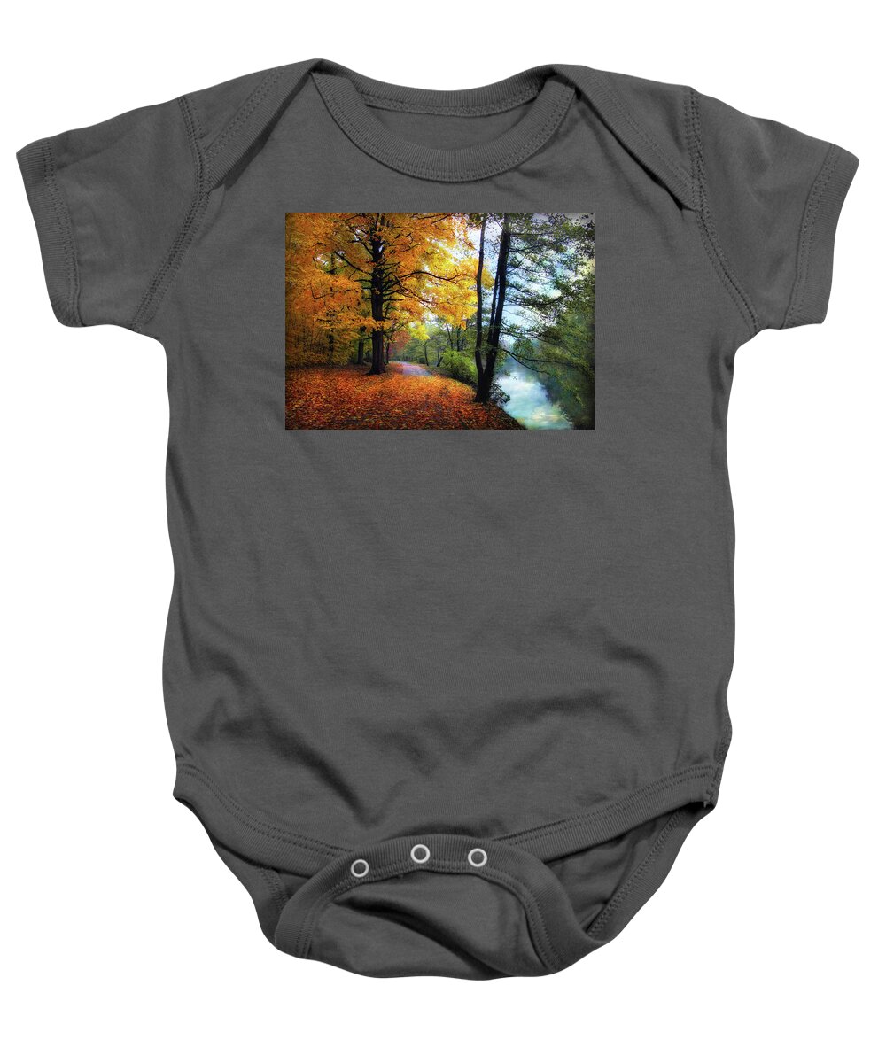 Autumn Baby Onesie featuring the photograph Autumn River View by Jessica Jenney