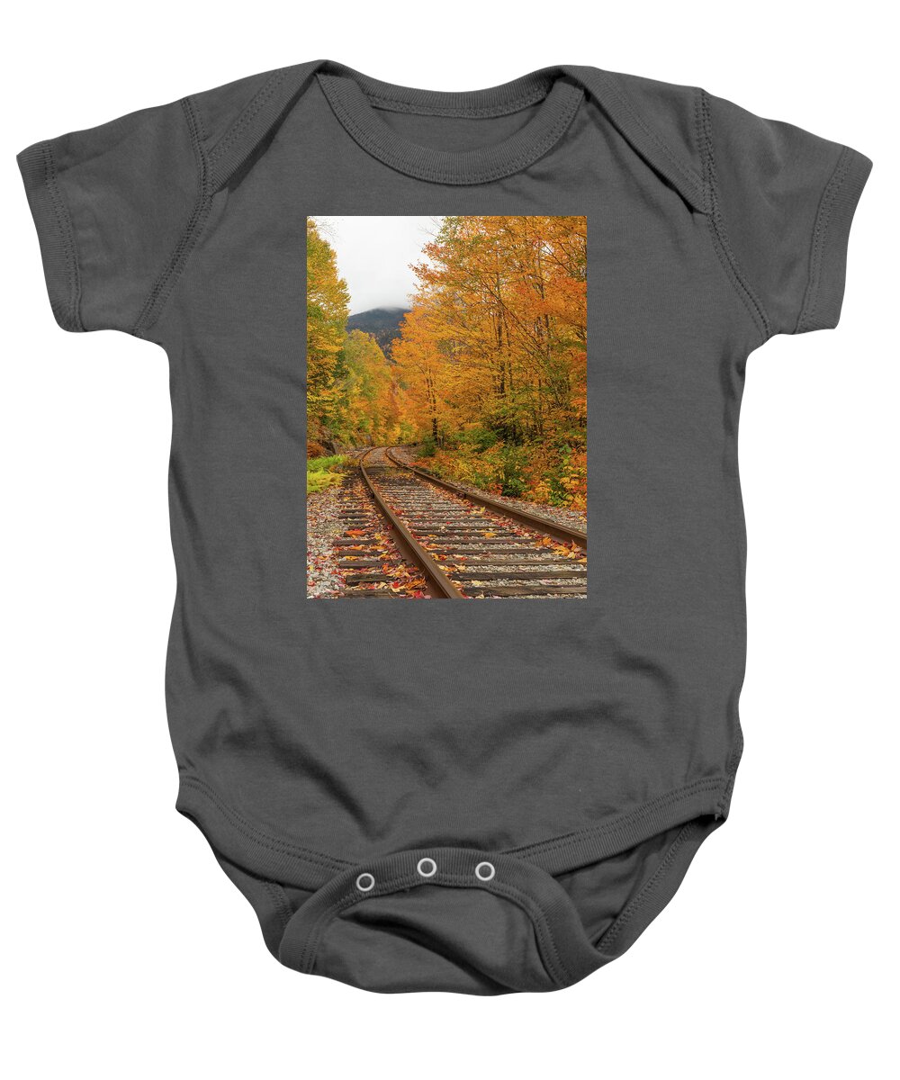 Autumn Train Tracks Baby Onesie featuring the photograph Autumn Train Tracks by Dan Sproul