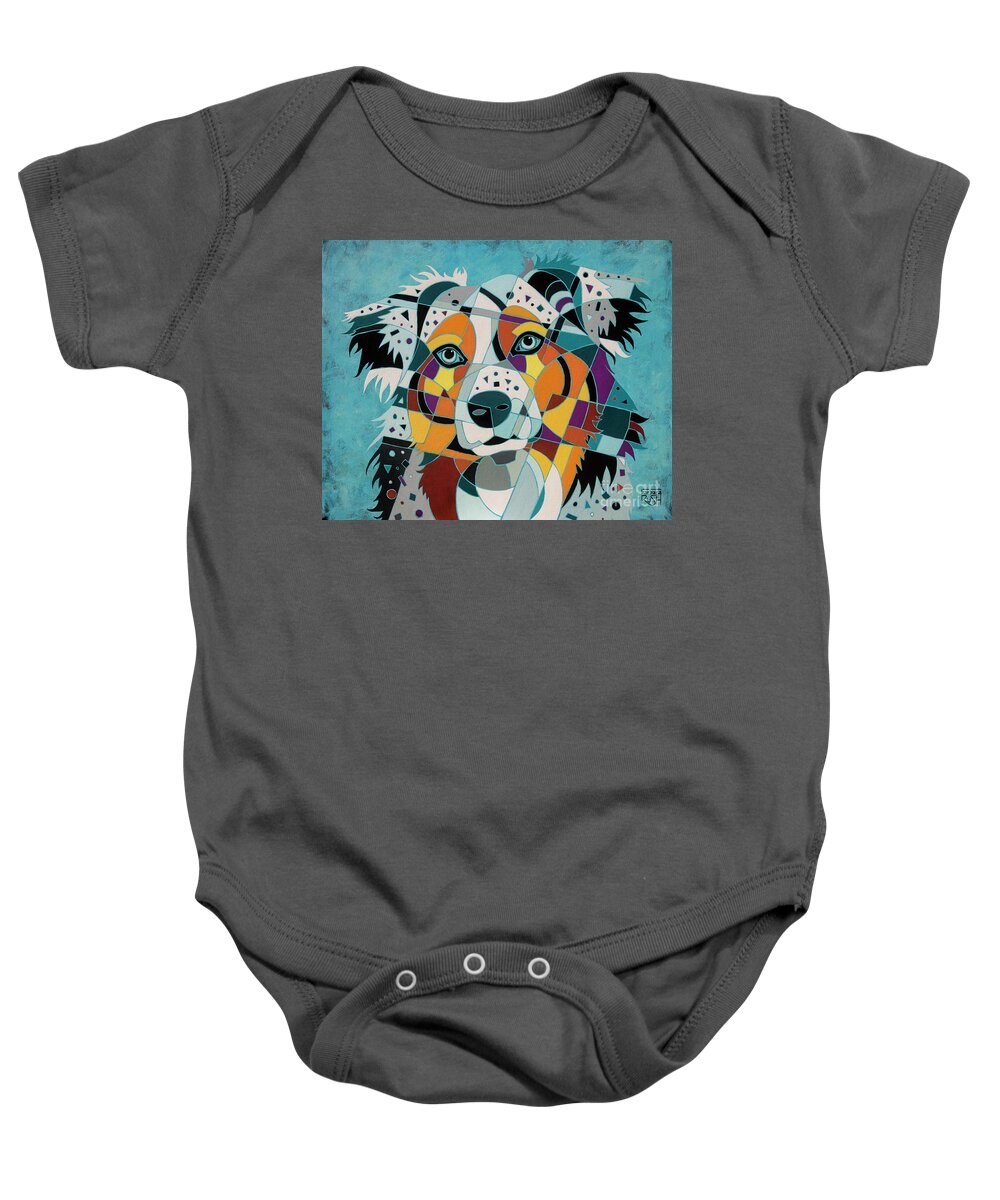 Aussie Baby Onesie featuring the painting Awesome Aussie by Barbara Rush