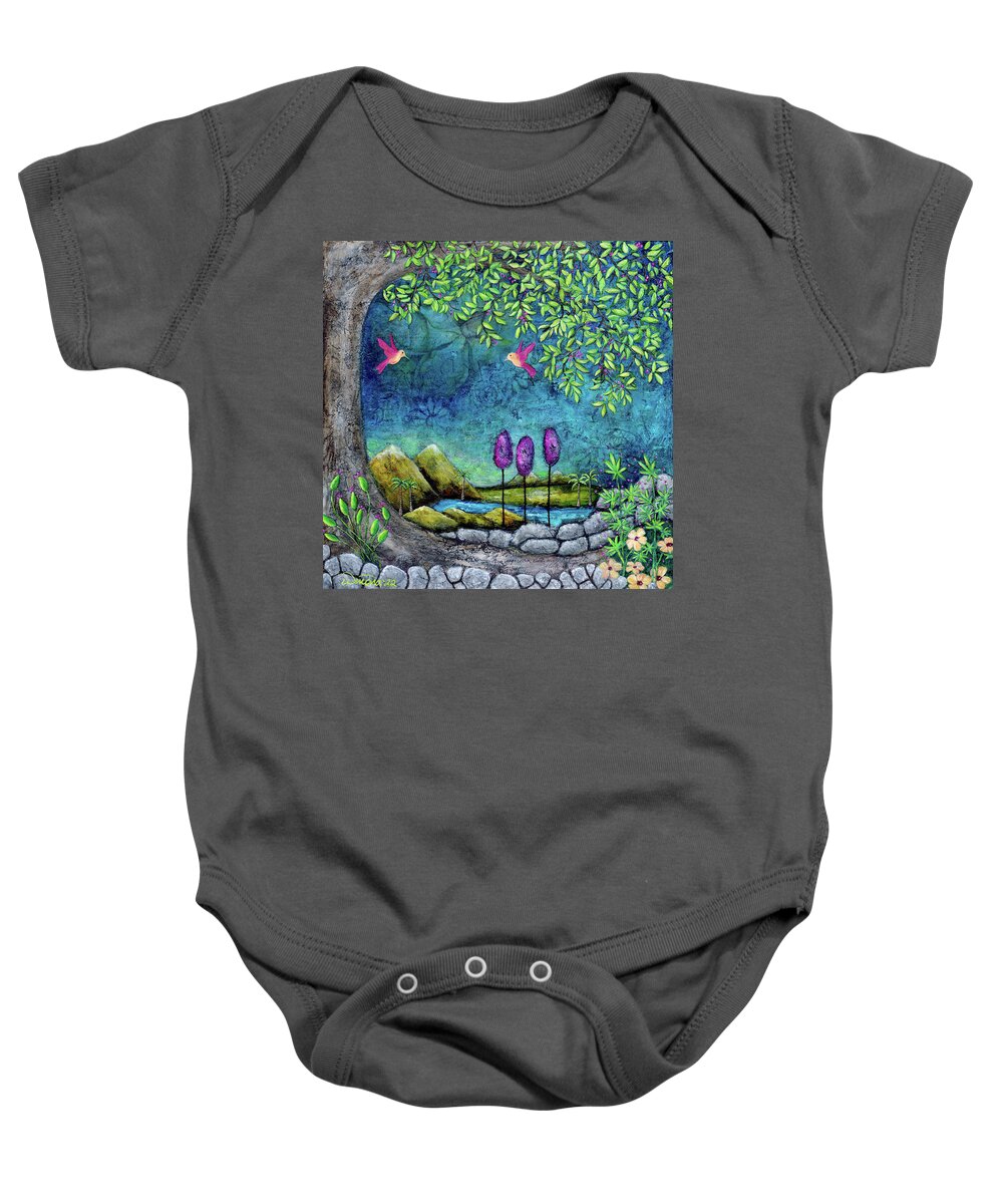Dreamscape Baby Onesie featuring the painting Azure Oasis by Winona's Sunshyne
