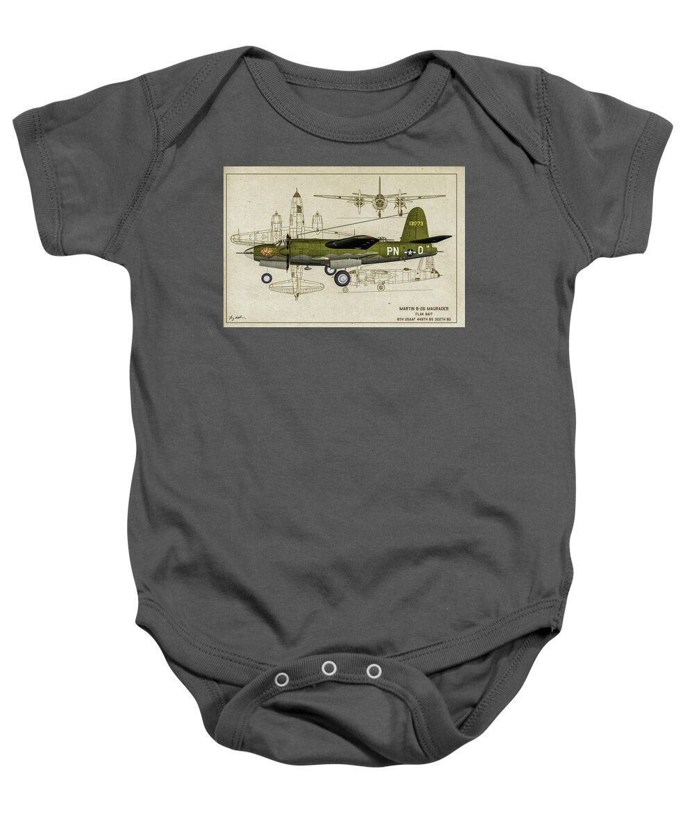 Martin B-26 Marauder Baby Onesie featuring the photograph B-26 Flak Bait Profile Art by Tommy Anderson