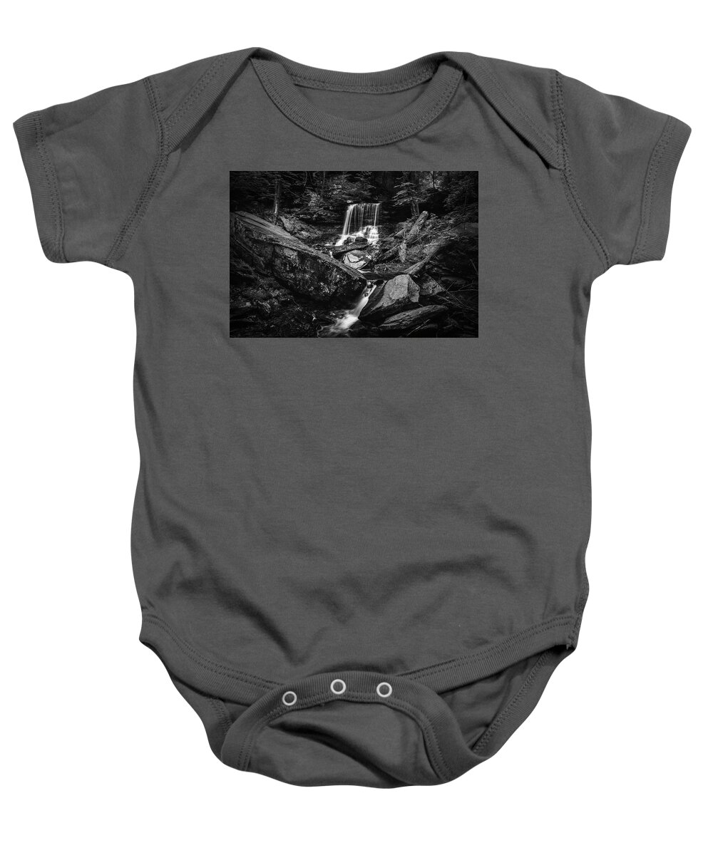 Black And White Waterfall Baby Onesie featuring the photograph B Reynolds Falls Black And White by Dan Sproul