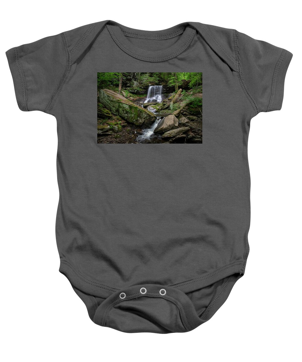 B Reynolds Falls Baby Onesie featuring the photograph B Reynolds Falls Ricketts Glen State Park by Dan Sproul