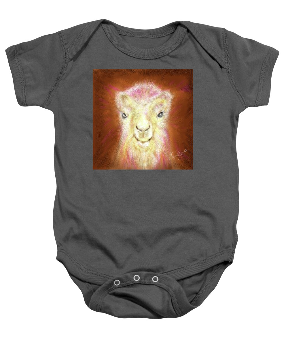 Camel Baby Onesie featuring the painting Adorable baby Camel by Remy Francis