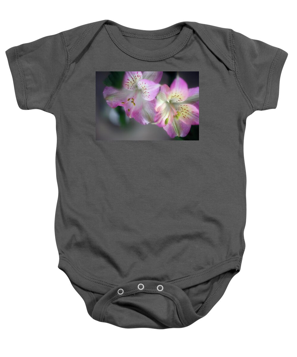Baby Pink Peruvian Lily Baby Onesie featuring the photograph Baby Pink Peruvian Lily by Gwen Gibson