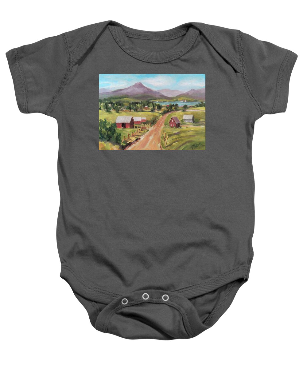 Impressionism Baby Onesie featuring the painting Back Road to the Lake by Nancy Griswold