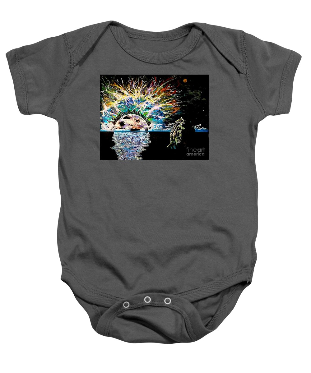 Drawing Baby Onesie featuring the mixed media Bad Moon Rising by David Neace