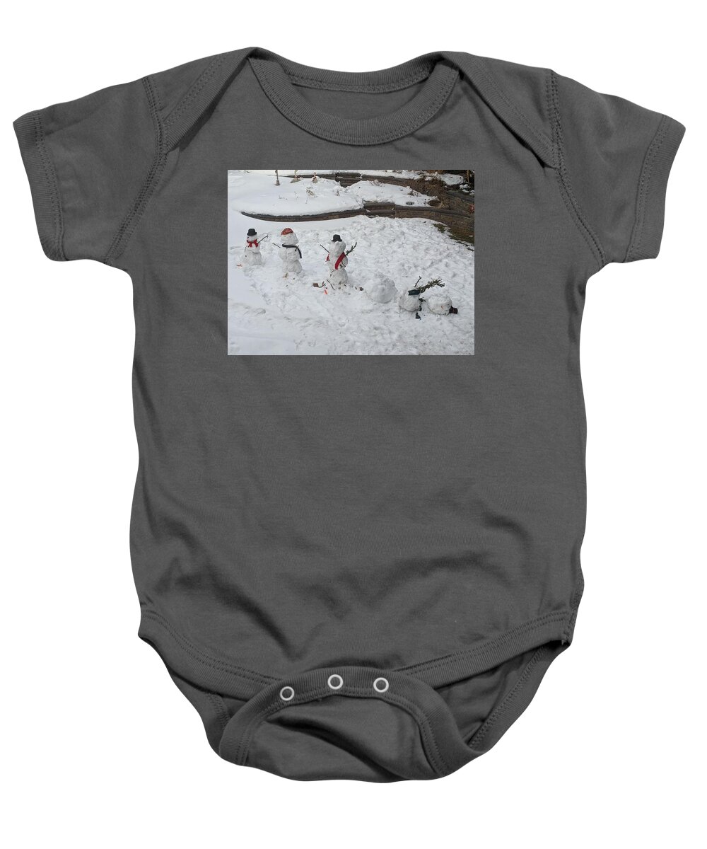 Snowman Baby Onesie featuring the photograph Bad snow day by Lisa Mutch