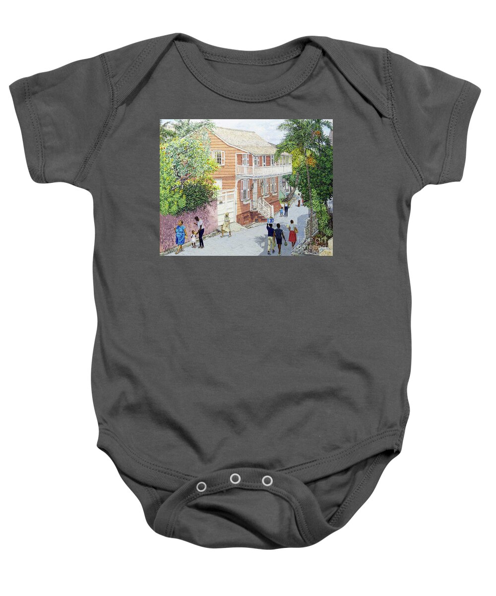  Baby Onesie featuring the painting Balcony House by Eddie Minnis