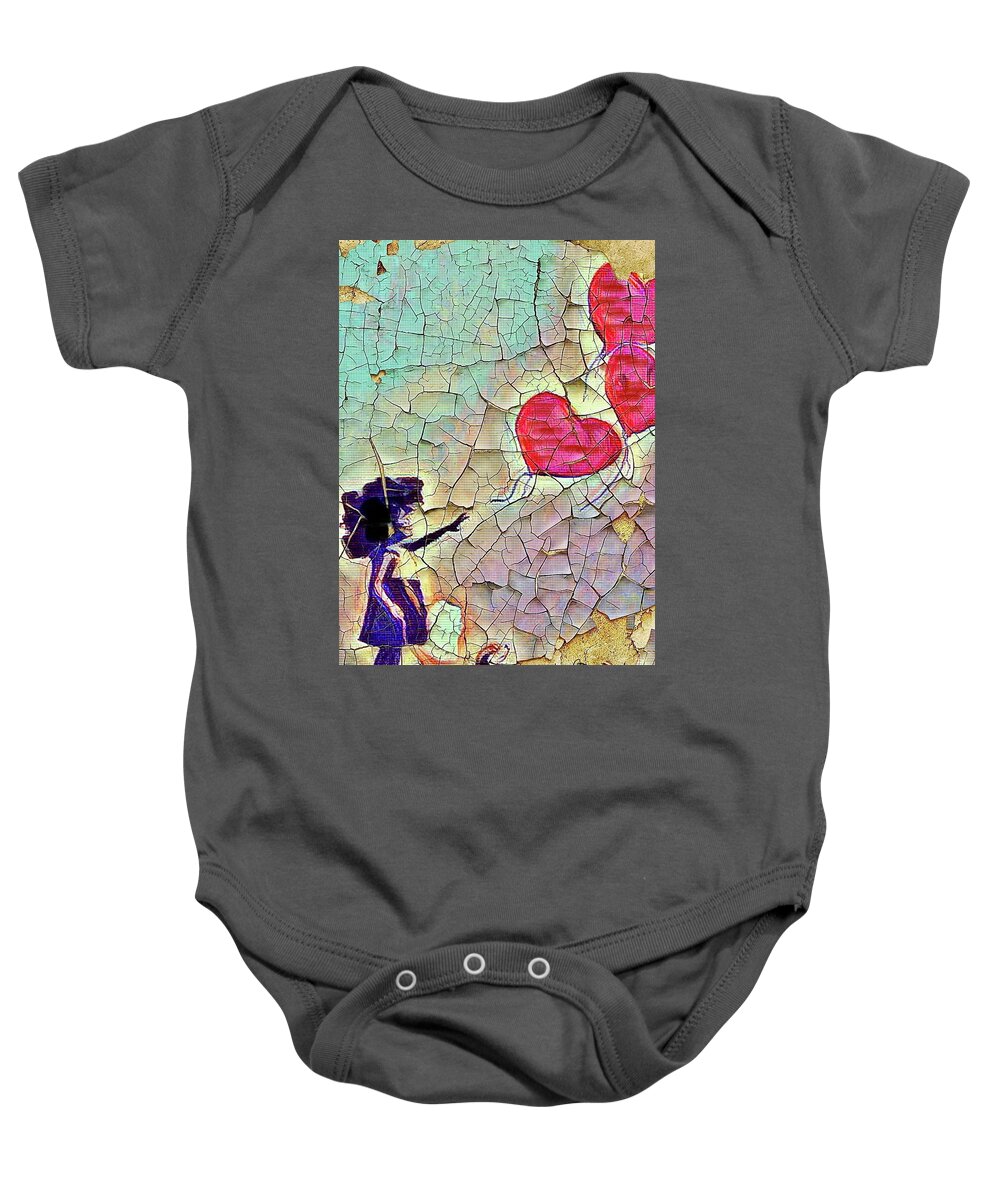  Baby Onesie featuring the mixed media Balloons by Angie ONeal