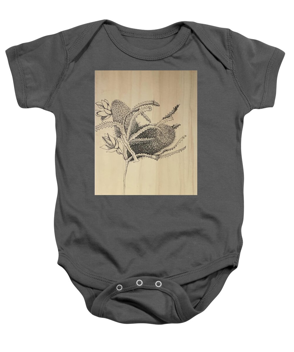 Ink Baby Onesie featuring the drawing Banksia by Franci Hepburn