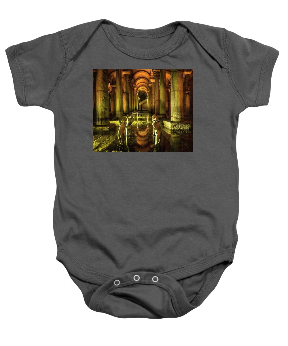 Basilica Cistern Baby Onesie featuring the photograph Basilica Cistern in Istanbul by Rebecca Herranen