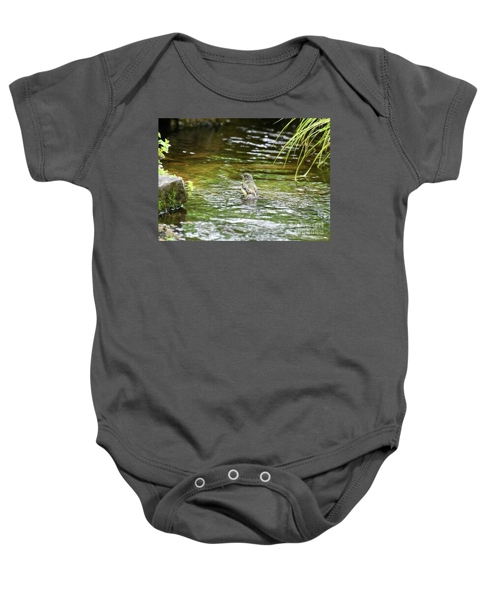 Ruby-crowned Kinglet Baby Onesie featuring the photograph Bathing Beauty - Ruby-crowned Kinglet by Kerri Farley