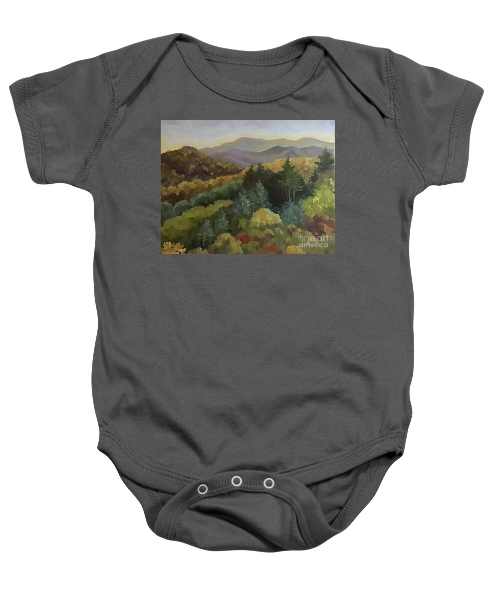 Tree Baby Onesie featuring the painting Bauer Ridge Fall by Anne Marie Brown