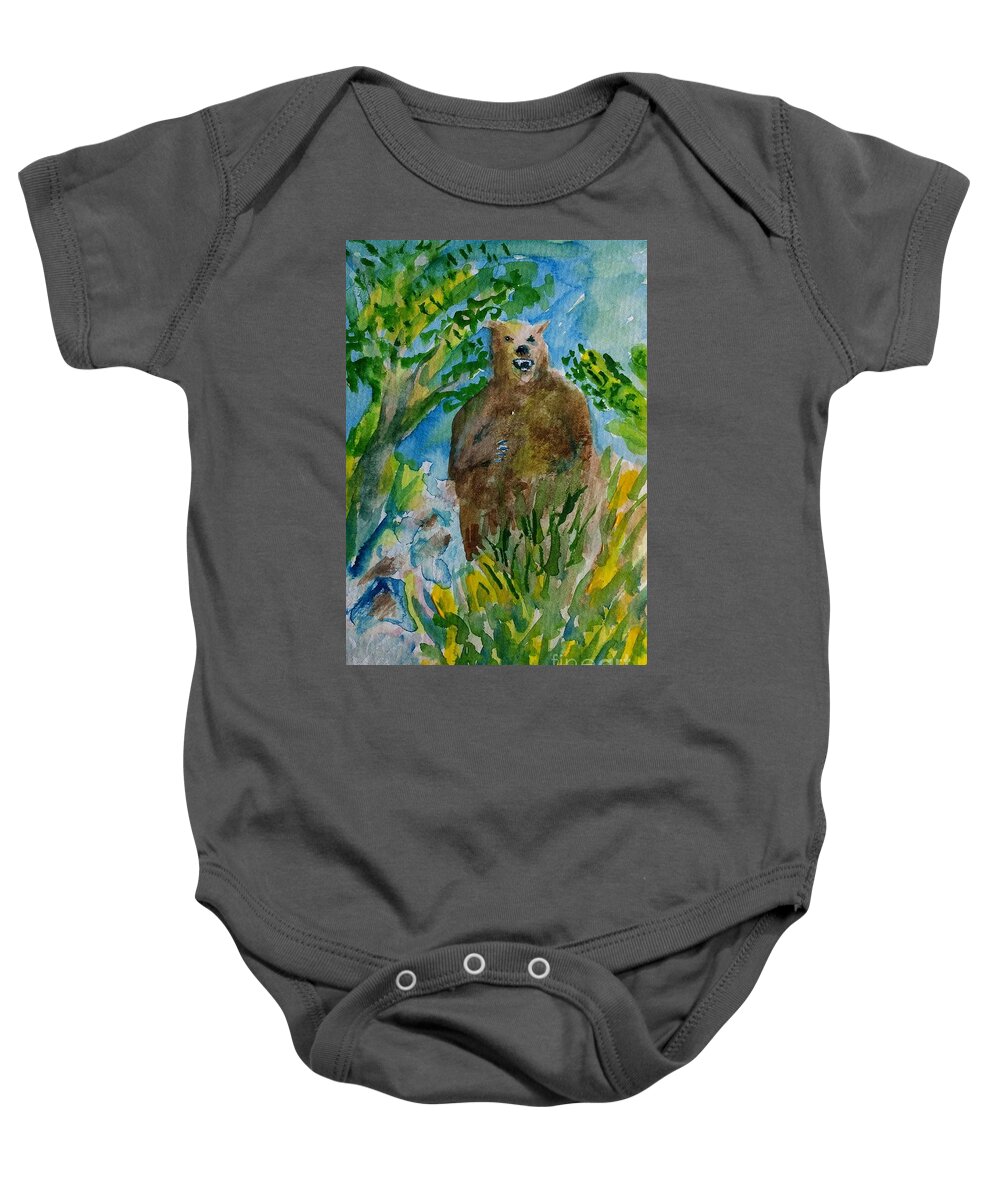 Watercolor Wildlife Bear Painting Baby Onesie featuring the painting Bear standing by Walt Brodis