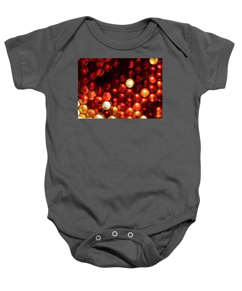 Honeycomb Baby Onesie featuring the photograph Beekeeping Macro by Amelia Pearn