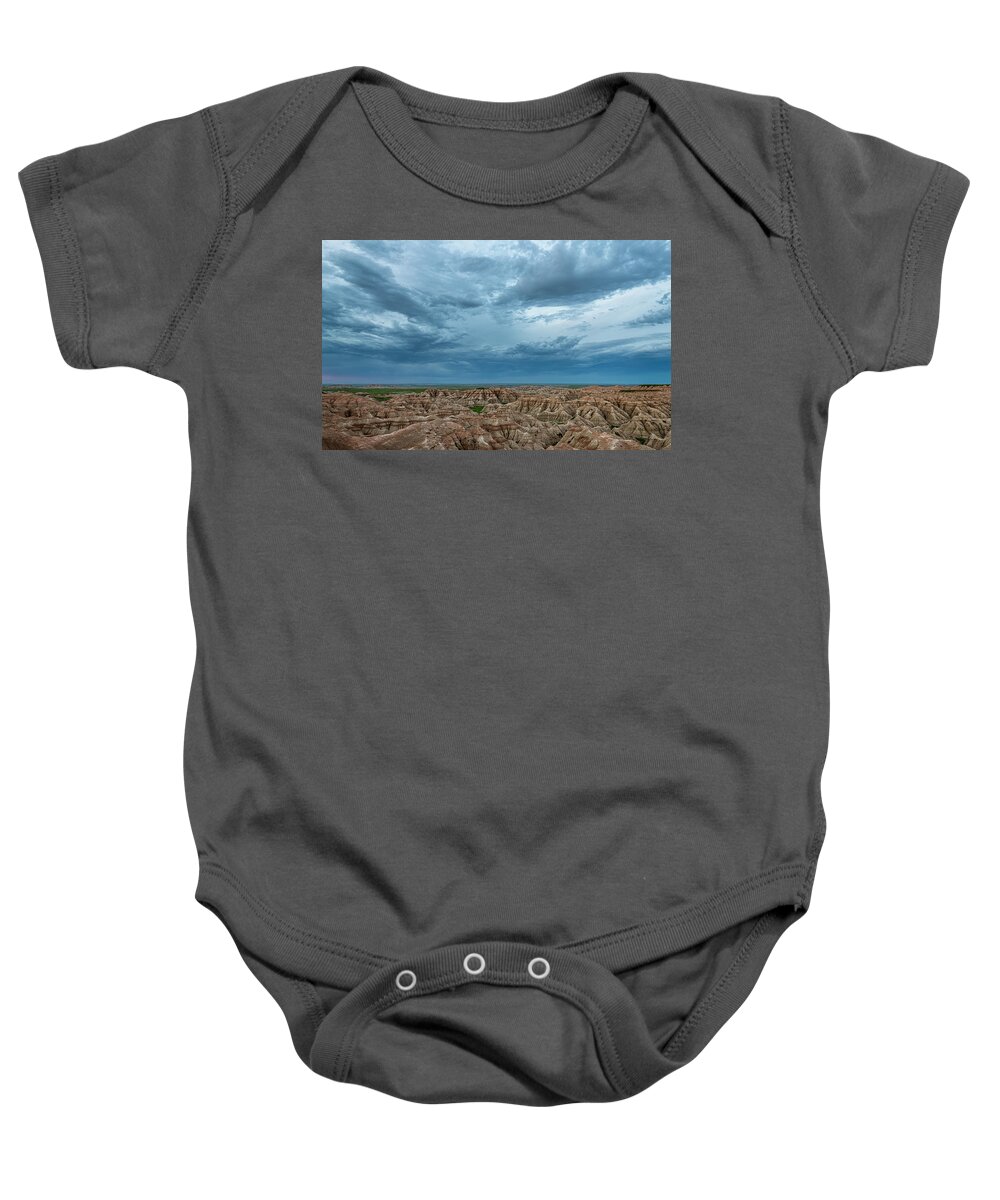 Badlands Baby Onesie featuring the photograph Before Sunrise Badlands National Park South Dakota by Joan Carroll