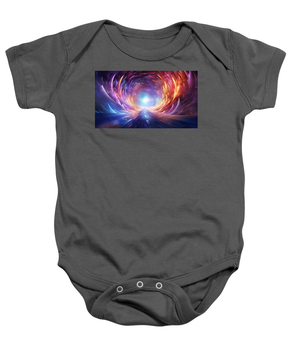 Near Death Experience Baby Onesie featuring the painting Beginning - Colorful Neon Art by Lourry Legarde