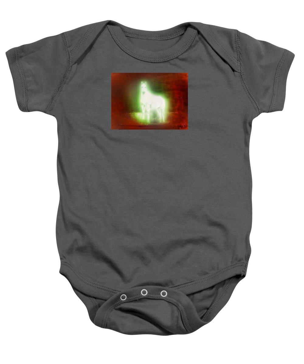 Wunderle Baby Onesie featuring the digital art Behold a Pale Horse by Wunderle