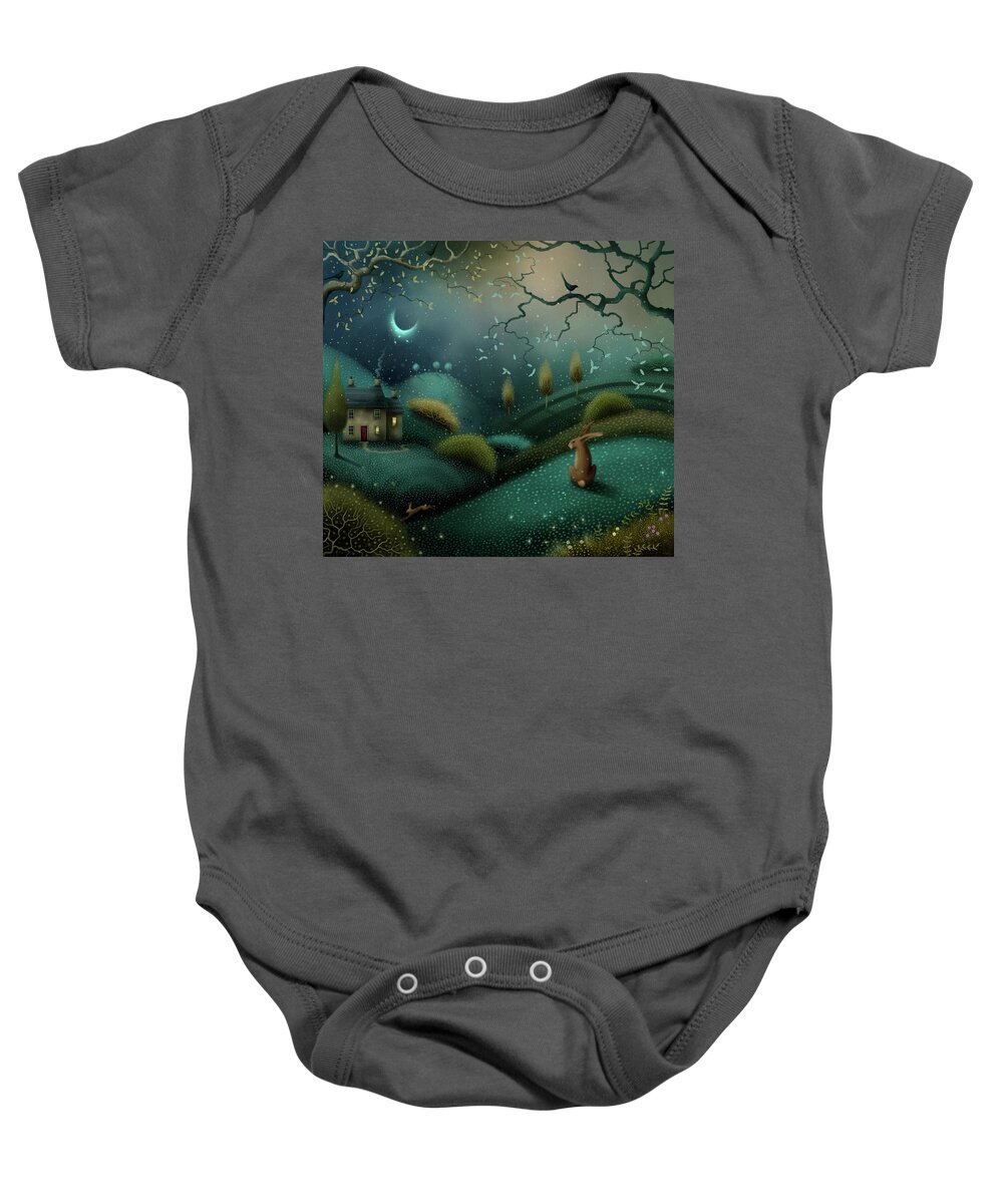 Landscape Baby Onesie featuring the painting Beneath The Blue Moon by Joe Gilronan