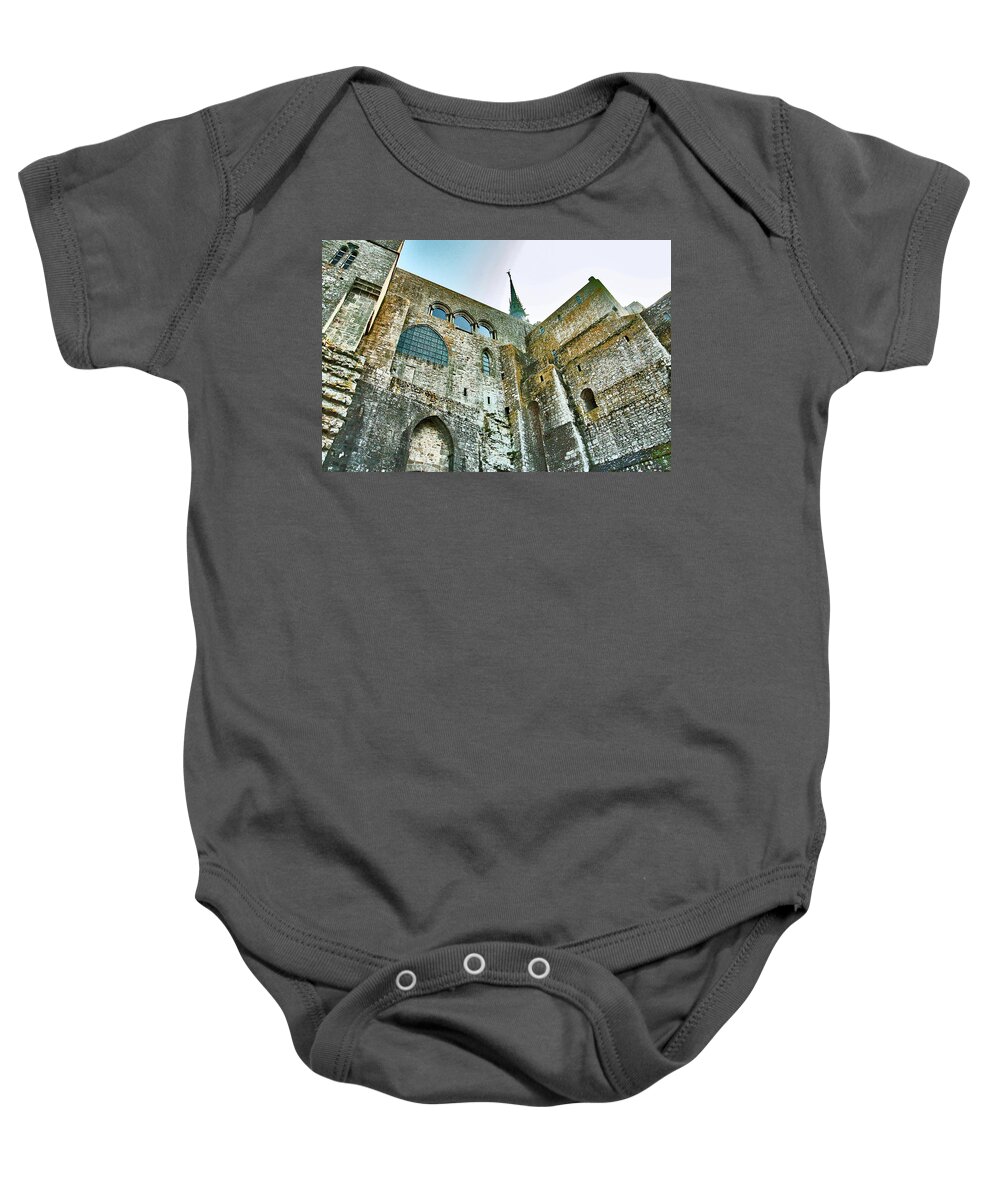 Mont Saint Michel Baby Onesie featuring the photograph Beneath the Wings of Saint Michel by Susan Maxwell Schmidt