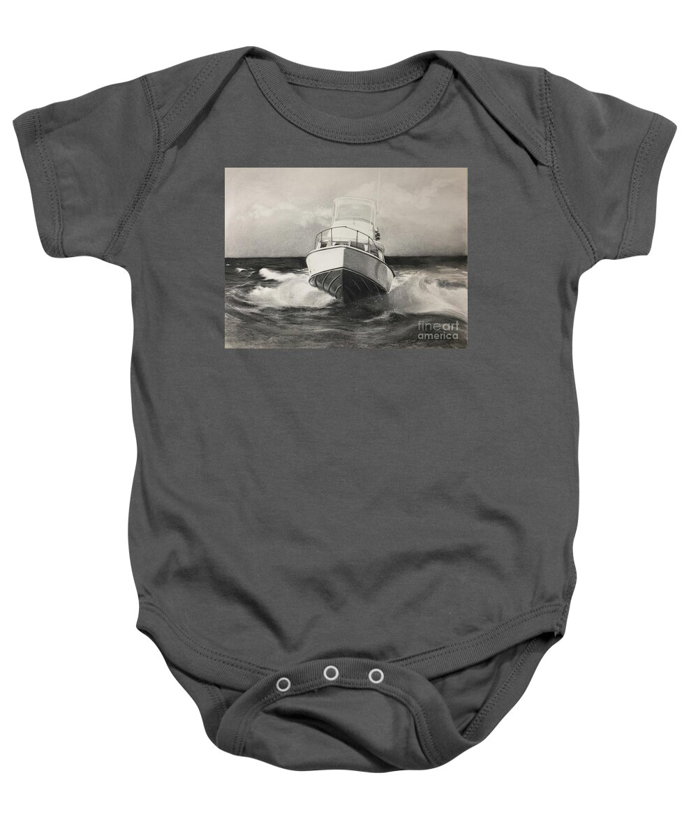 Boat Baby Onesie featuring the drawing Bertram 31 by Lori Ippolito