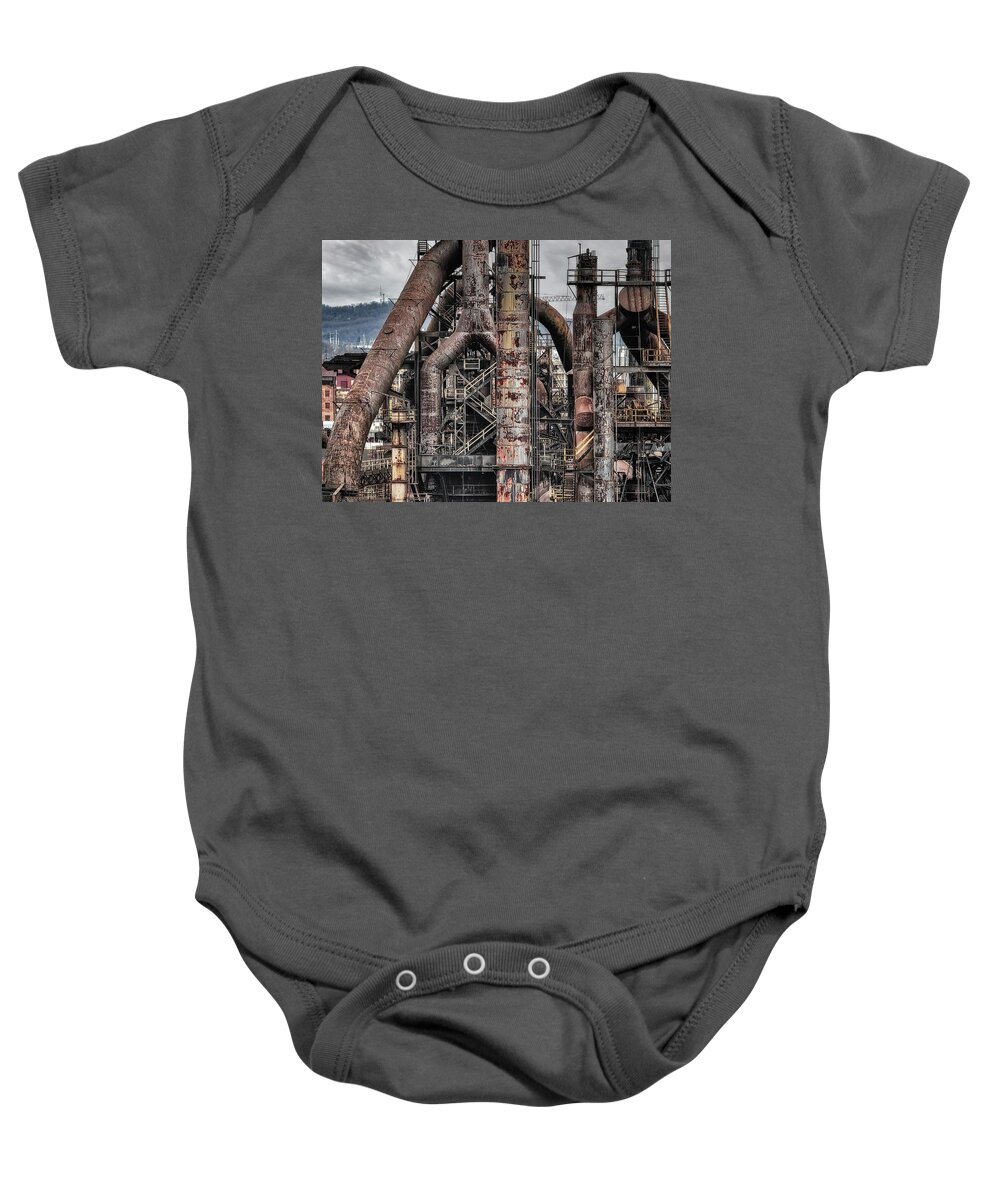 Bethlehem Baby Onesie featuring the photograph Bethlehem Steel PA Up Close by Susan Candelario