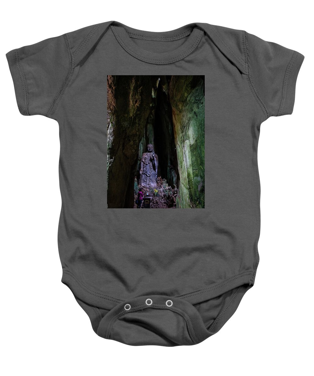 Ancient Baby Onesie featuring the photograph Big Buddha Inside Marble Mountain by Arj Munoz