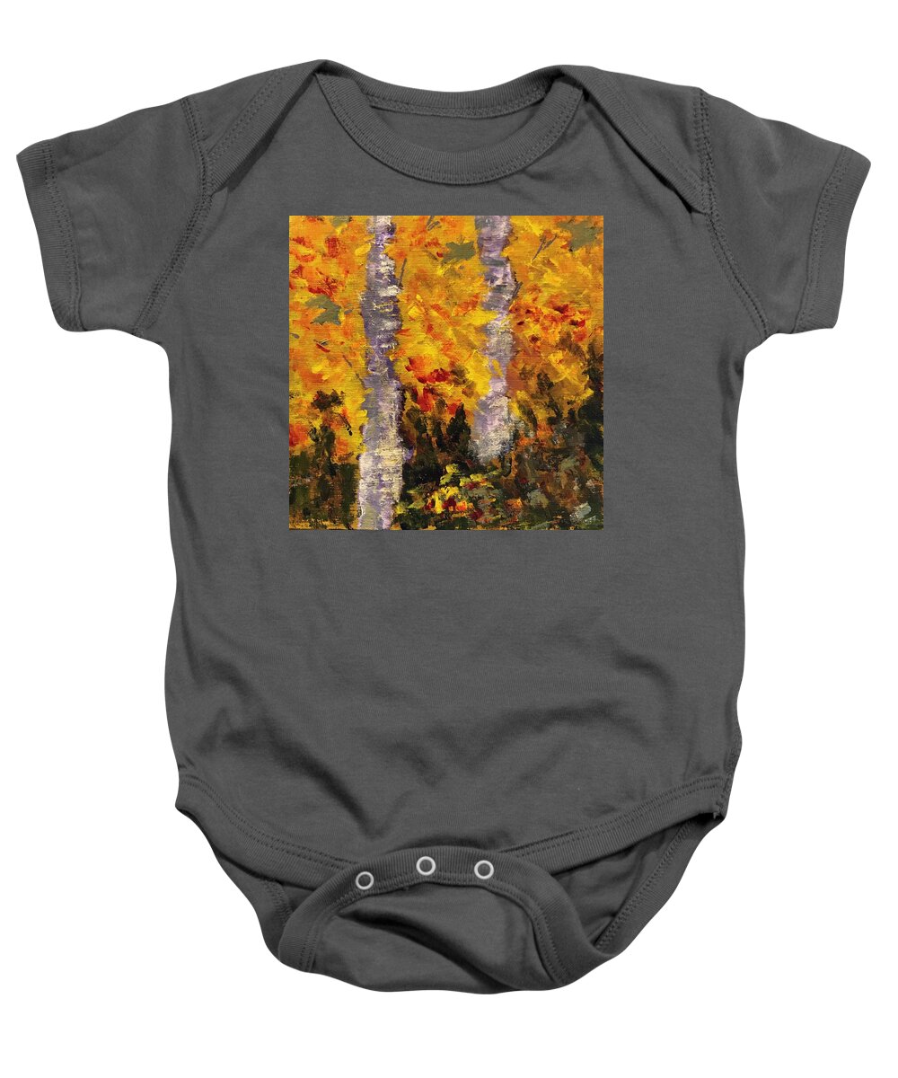 Birch Baby Onesie featuring the painting Birch #2 by Milly Tseng