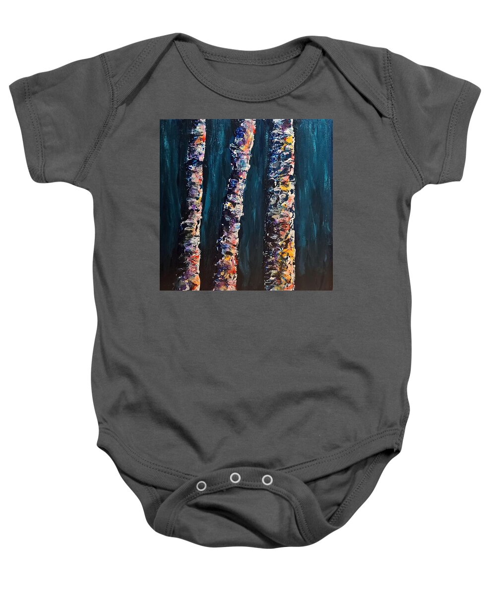 Birch Trees Baby Onesie featuring the painting Birch Party by Terry Ann Morris