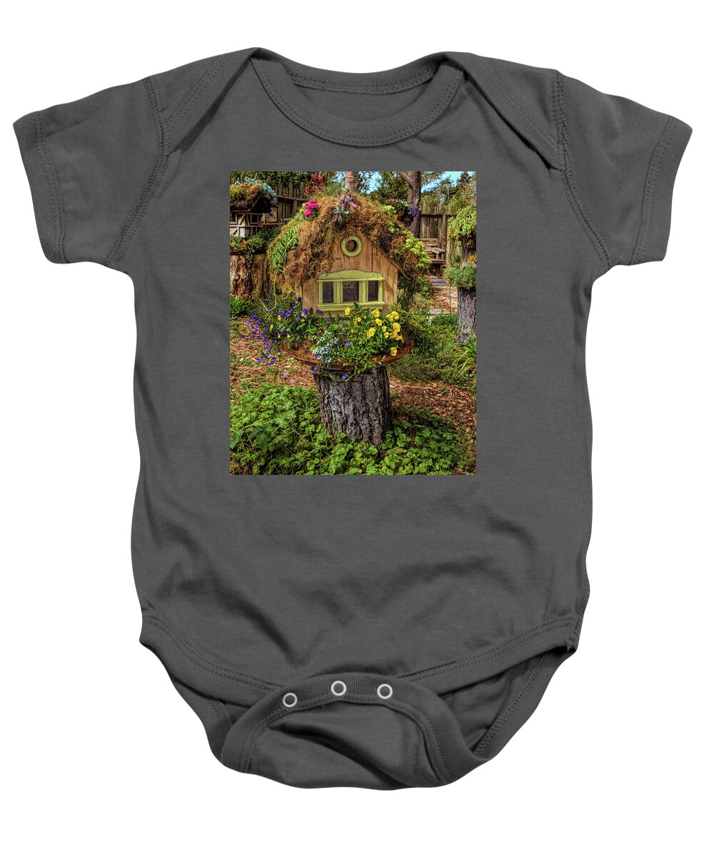 Birdhouse Baby Onesie featuring the photograph Birdhouse on a Stump by Floyd Snyder