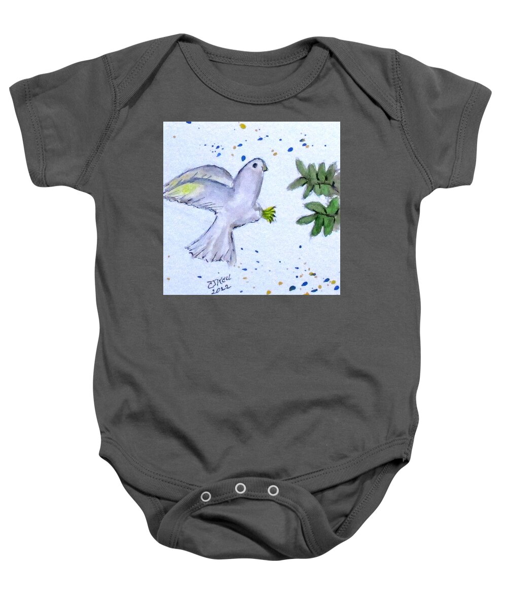 Clyde J. Kell Baby Onesie featuring the painting Birds No5 by Clyde J Kell